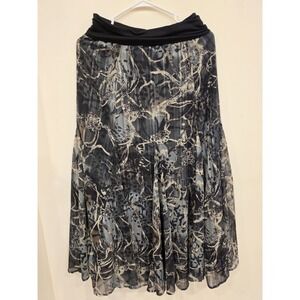 Y2K Skirt SM Black Gray Abstract Print Flowing Midi Boho Whimsigoth Goblincore